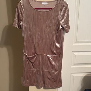 Spirit of Grace taupe gold metallic velvet short sleeve dress size XS X Small